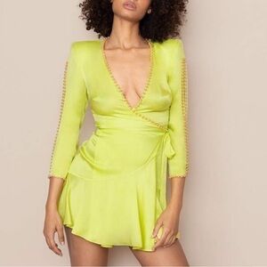 Agent Provocateur Ebby Silk Lime Green Pearl Wrap Mini Dress 10